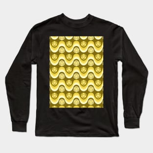 Retro Inspired D20 Dice and Color Wave Seamless Pattern - Yellow Long Sleeve T-Shirt